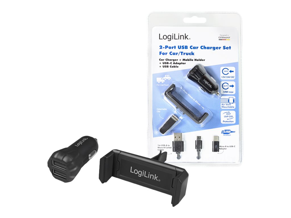 LogiLink Auto-Netzteil - 10 Watt - 2 A - 2 Ausgabeanschlussstellen (2 x USB)
