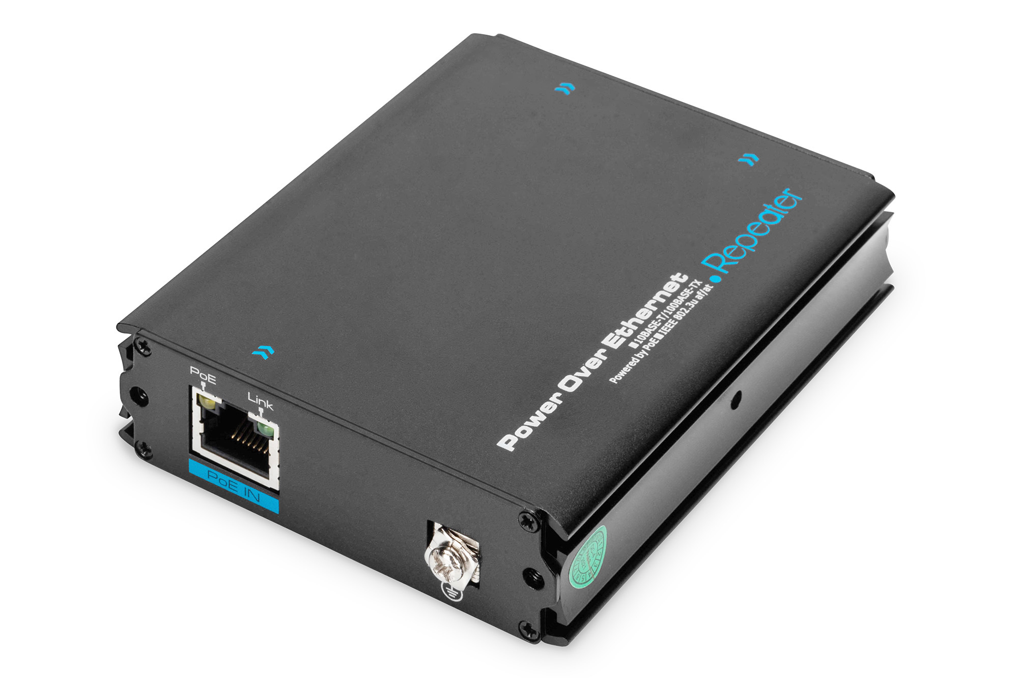 DIGITUS 1-Port zu 2-Port Fast Ethernet PoE+ Repeater, 802.3 af/at