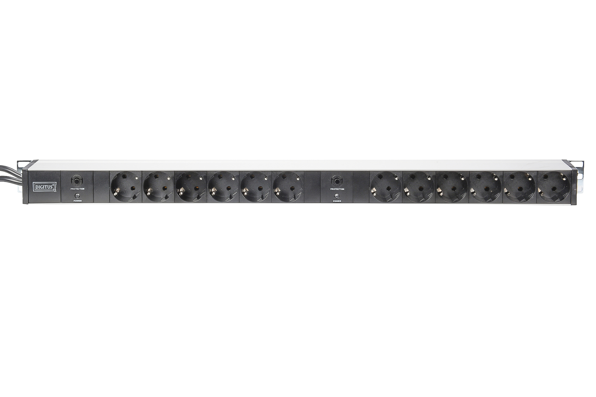 DIGITUS Steckdosenleiste mit Aluminiumprofil und Überlastschutz, 12-fach Schutzkontaktsteckdose, 2 x 2 m Zuleitung Schutzkontaktstecker