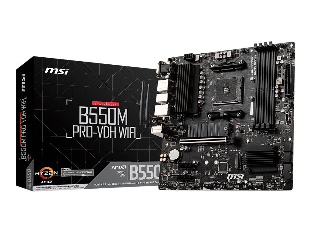 MSI B550M PRO-VDH WIFI - Motherboard - micro ATX - Socket AM4 - AMD B550 Chipsatz - USB-C Gen1, USB 3.2 Gen 1 - Bluetooth, Gigabit LAN, Wi-Fi - Onboard-Grafik (CPU erforderlich)