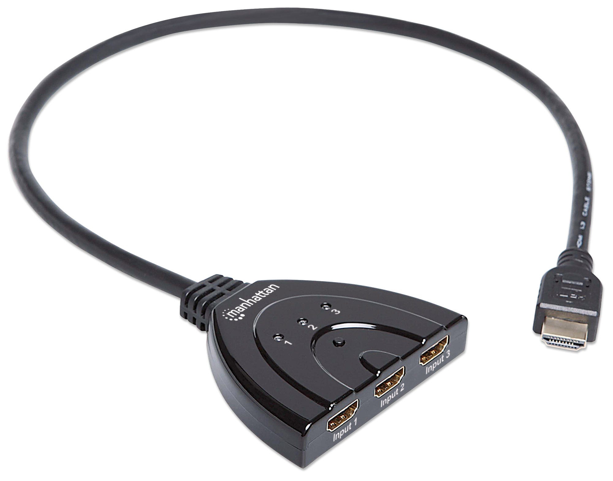 Manhattan HDMI Switch 3-Port, 1080p, Connects x3 HDMI sources to x1 display, Manual Switching (via button)