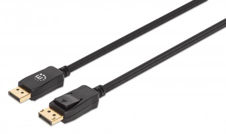 Manhattan DisplayPort 1.4 Cable, 8K@60hz, 2m, Braided Cable, Male to Male, With Latches, Fully Shielded, Black, Lifetime Warranty, Polybag - DisplayPort-Kabel - DisplayPort (M)