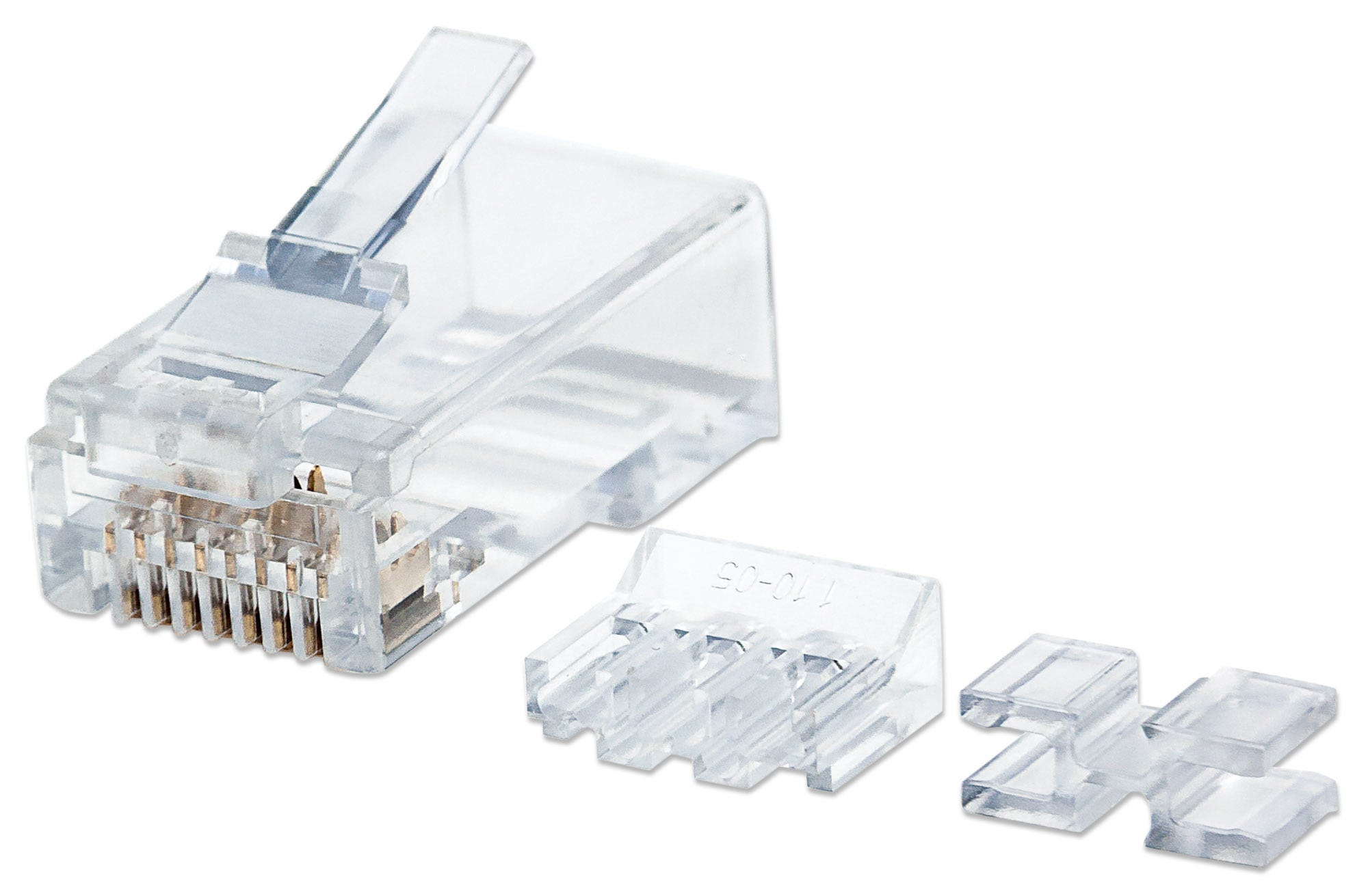 Intellinet 80er-Pack Cat6A RJ45-Modularstecker, UTP, 2-Punkt-Aderkontaktierung, für Litzendraht, 80 Stecker im Becher - Netzwerkanschluss - RJ-45 (M)