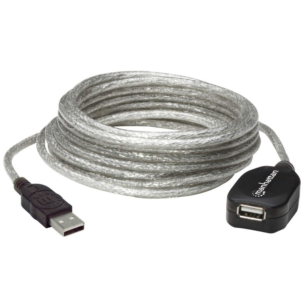 Manhattan USB-A to USB-A Extension Cable, 5m, Male to Female, Active, Translucent Silver, 480 Mbps (USB 2.0)