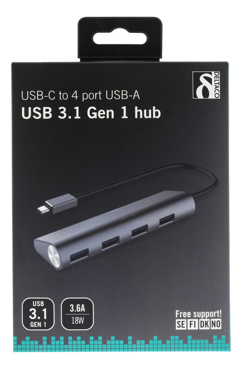 Deltaco USBC-1207 Hub 4 porte USB