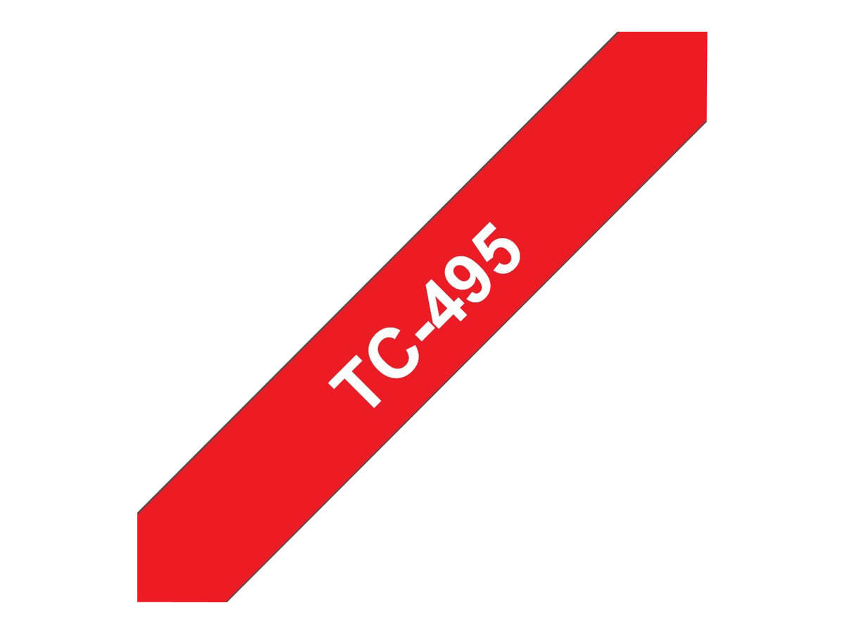 Brother TC495 - 9 mm x 7.7 m - Weiß auf Rot - laminiertes Band