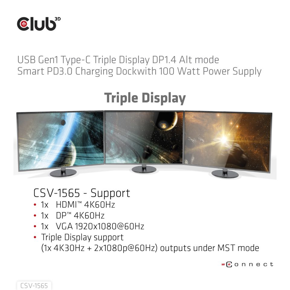 Club 3D CSV-1565 - Dockingstation - USB-C - VGA, HDMI, DP