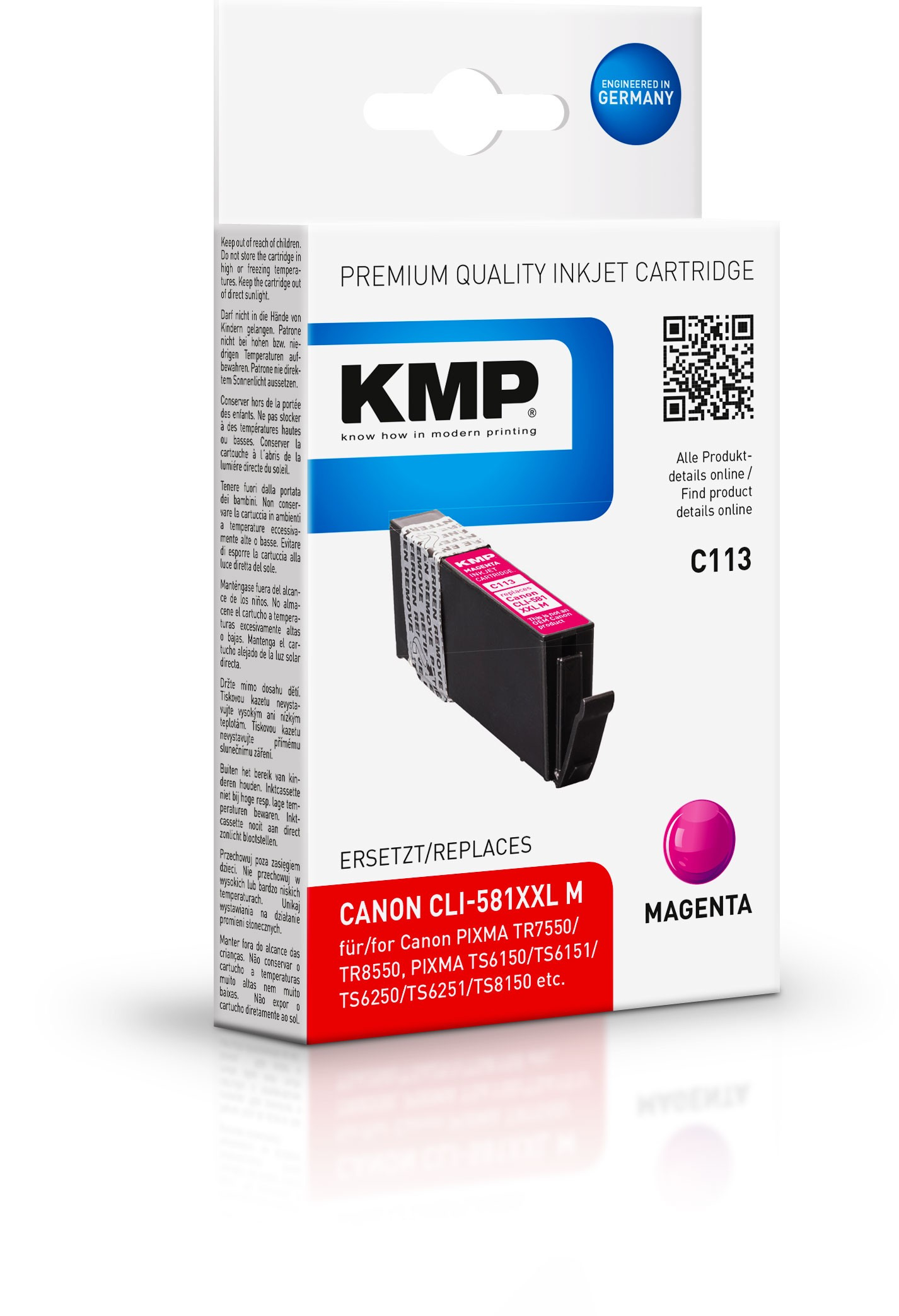 KMP 1578,0206 - Kompatibel - Magenta - Canon - Canon Pixma TR 7500 Series Canon Pixma TR 7550 Canon Pixma TR 8500 Series Canon Pixma TR 8550... - 1 Stück(e) - Tintenstrahldrucker