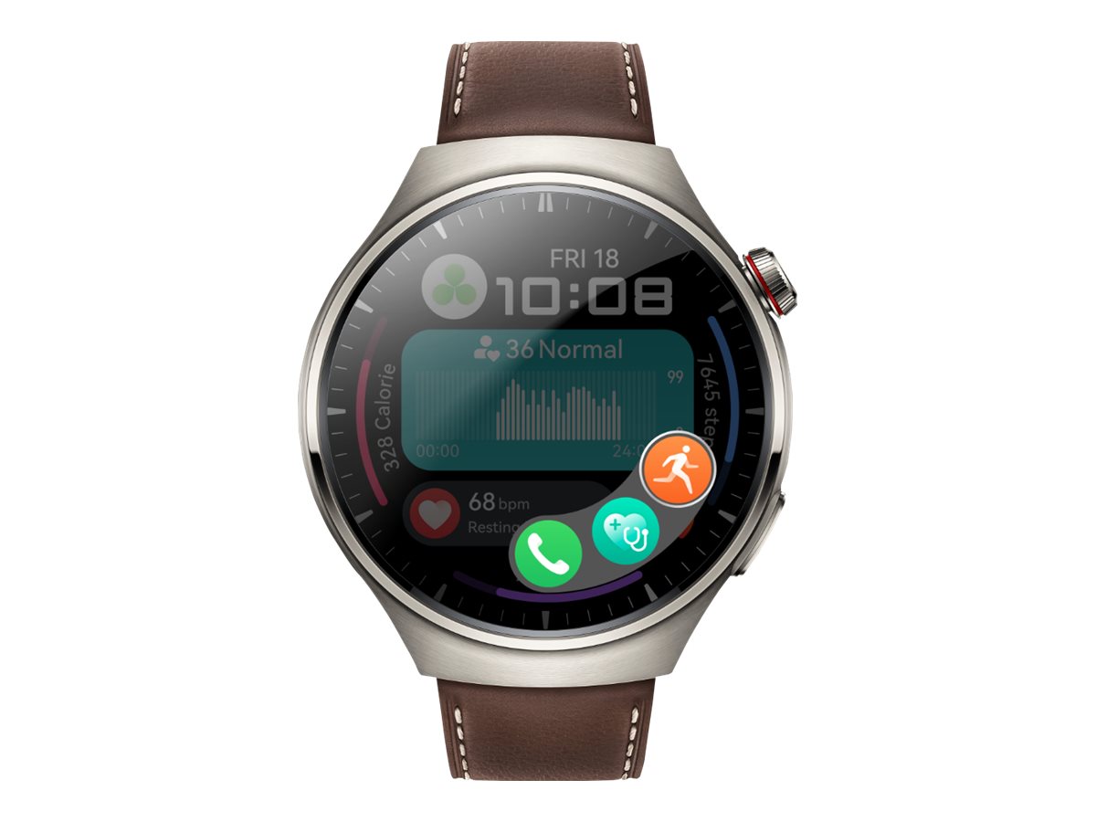 Huawei Watch 4 Pro - Titan - intelligente Uhr mit Riemen - Leder - dunkelbraun - Handgelenkgröße: 140-210 mm - Anzeige 3.8 cm (1.5")