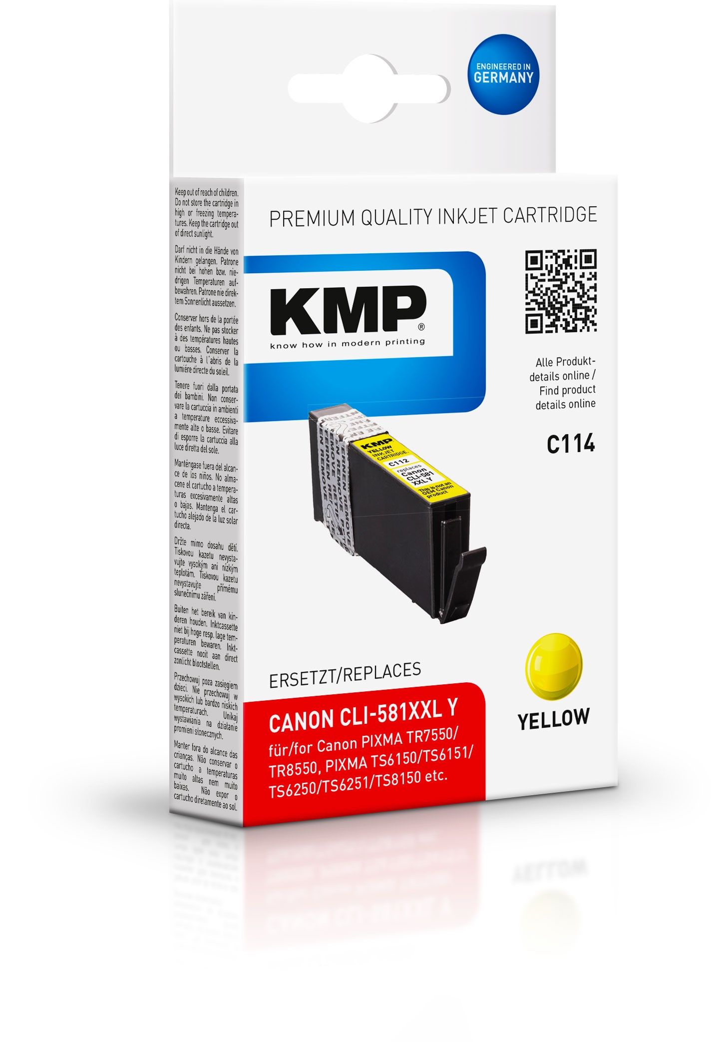 KMP 1578,0209 - Kompatibel - Gelb - Canon - Canon Pixma TR 7500 Series Canon Pixma TR 7550 Canon Pixma TR 8500 Series Canon Pixma TR 8550... - 1 Stück(e) - Tintenstrahldrucker