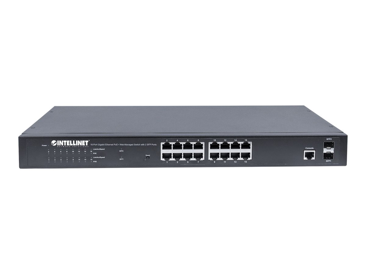 Intellinet 16-Port Gigabit Ethernet PoE+ Web-Managed Switch with 2 SFP Ports, IEEE 802.3at/af Power over Ethernet (PoE+/PoE)