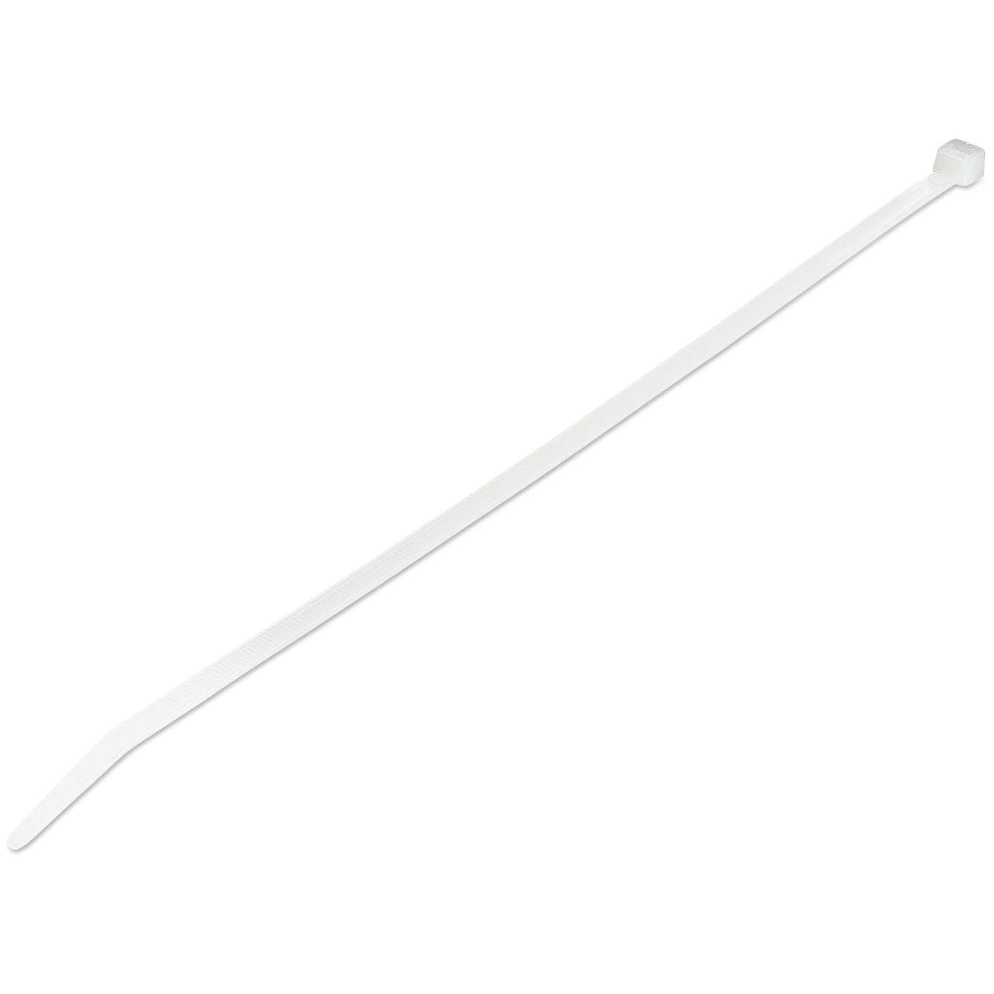 StarTech.com 10"(25cm) Cable Ties, 1/8"(4mm) wide, 2-5/8"(68mm) Bundle Diameter, 50lb(22kg) Tensile Strength, Nylon Self Locking Zip Ties w/ Curved Tip, 94V-2/UL Listed, 100 Pack, White - Nylon 66 Plastic - TAA (CBMZT10N)