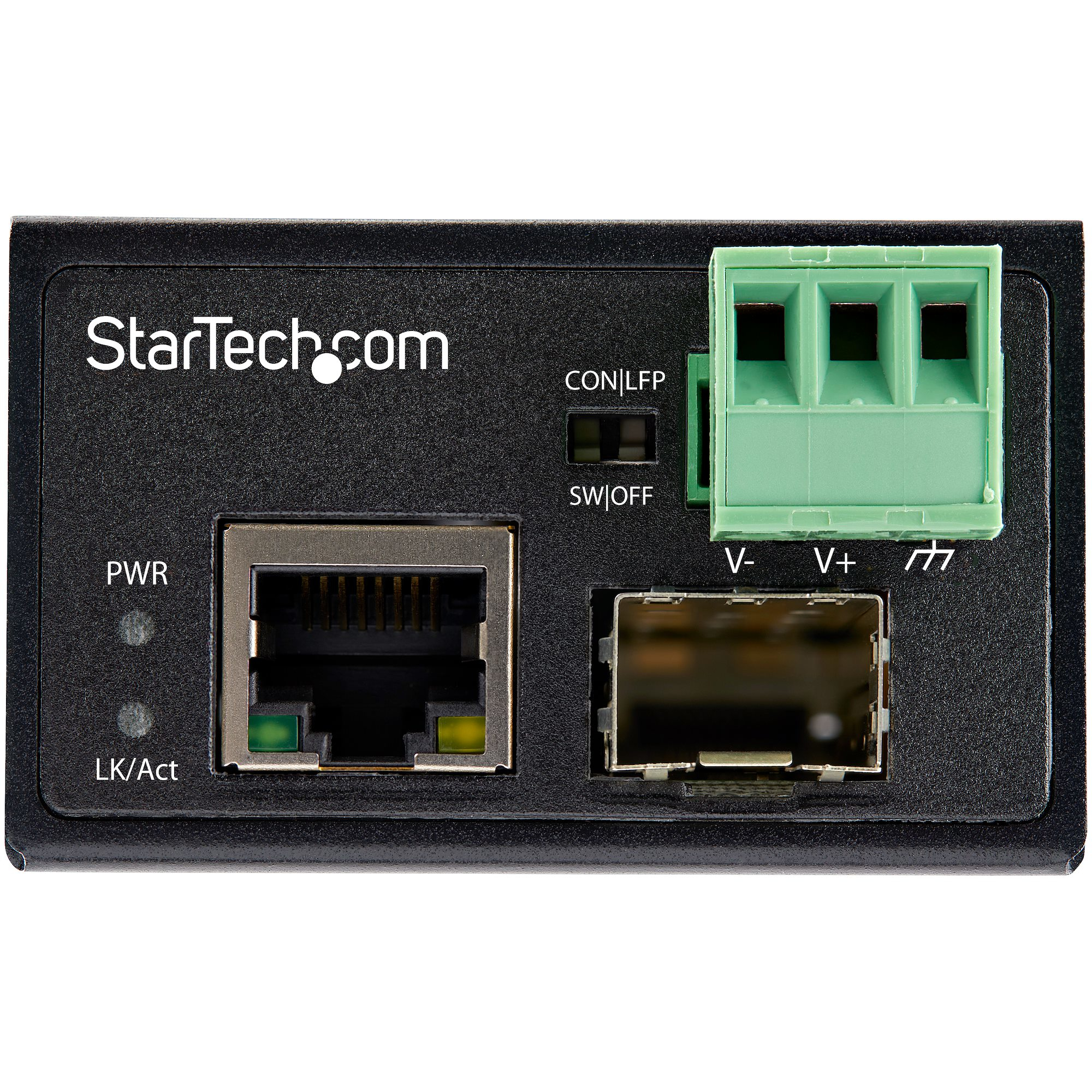 StarTech.com Industrial Media Converter - 100 Mbit/s Medienkonverter LWL Kupfer - Singlemode-/Multimode Glasfaser auf Kupfer Netzwerk - 12-56 V DC - IP-30/-40&deg;C bis 75&deg;C (IMC100MSFP)