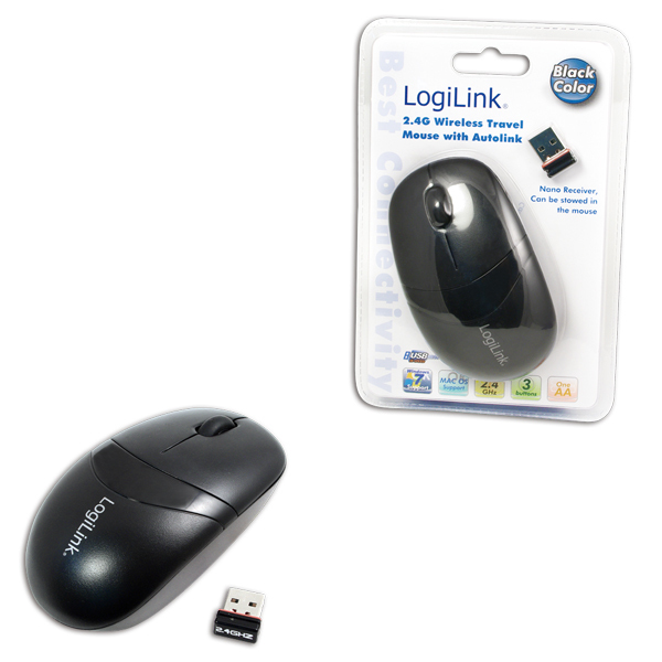 LogiLink Mini with Autolink - Maus - optisch - 3 Tasten - kabellos - 2.4 GHz - kabelloser Empfänger (USB)