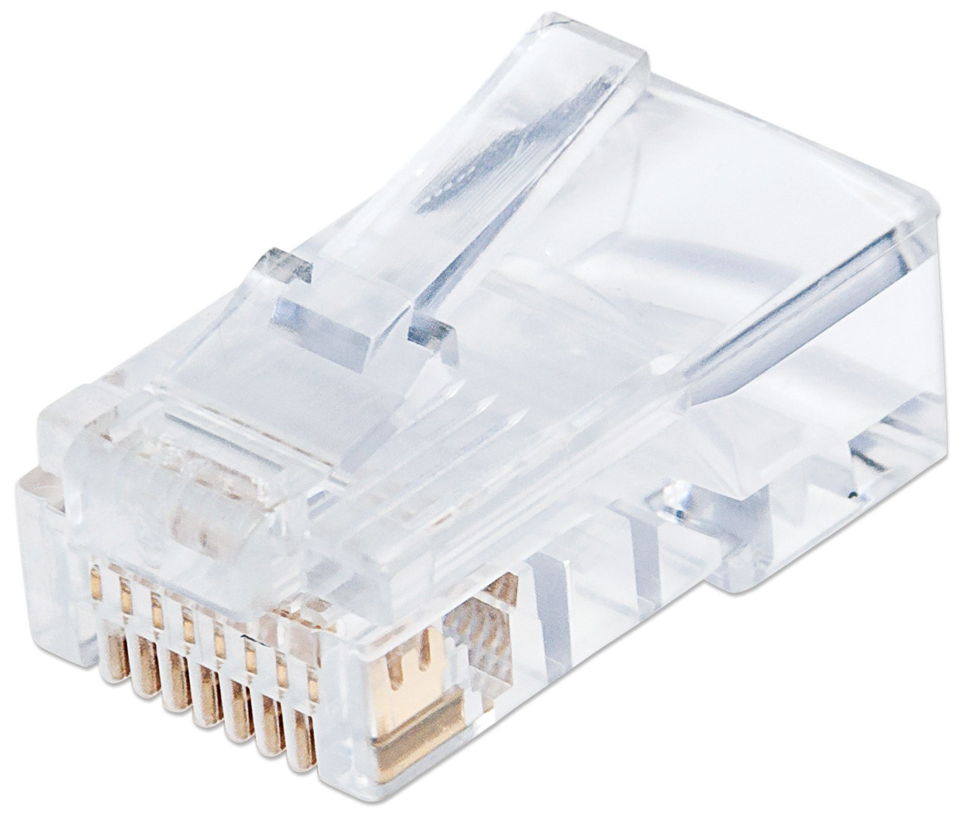 Intellinet 100er-Pack Cat5e RJ45-Modularstecker Pro Line, UTP, 3-Punkt-Aderkontaktierung, für Massivdraht, 100 Stecker im Becher, 50 µ vergoldete Kontakte - Netzwerkanschluss - RJ-45 (M)