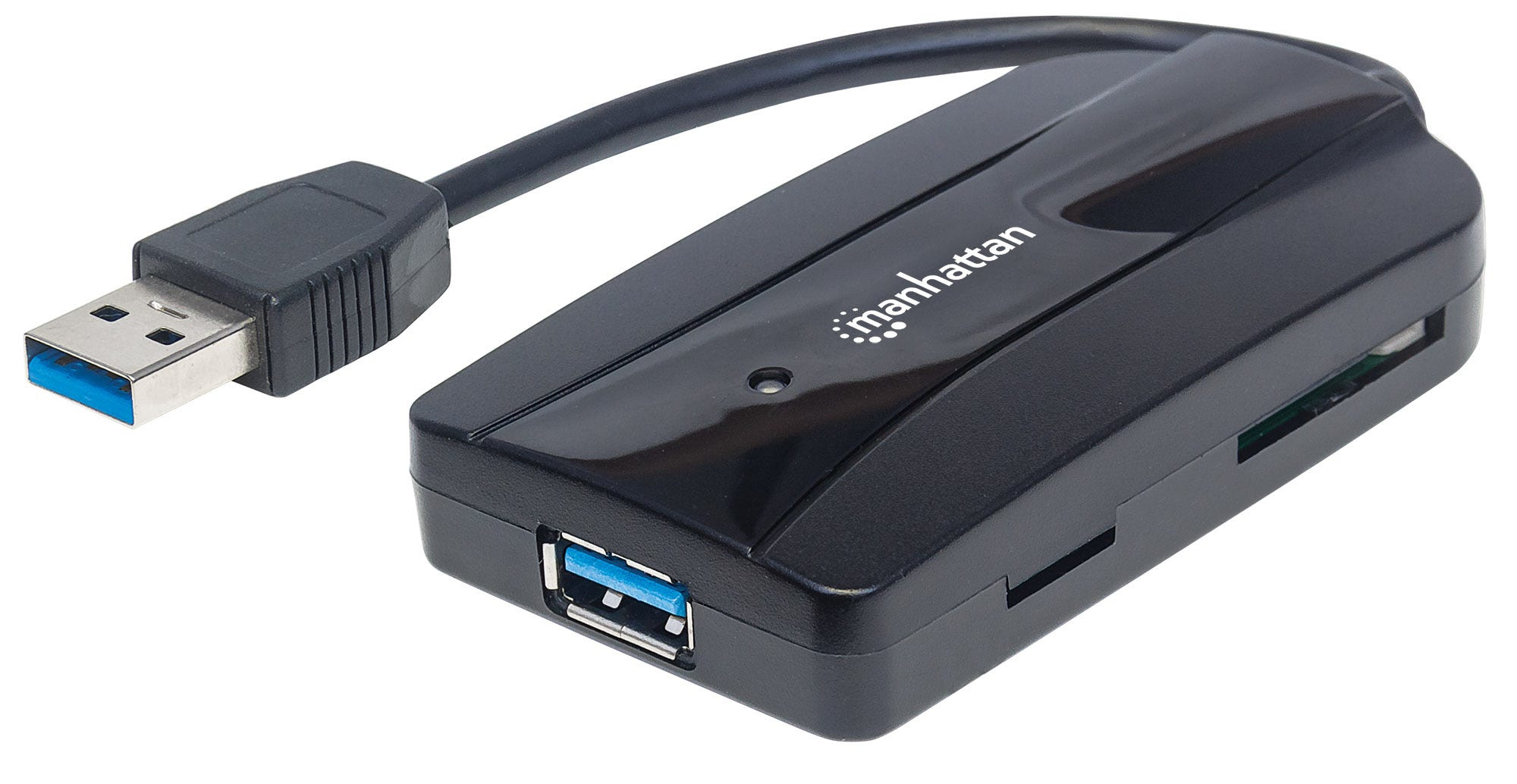 Manhattan USB-A 3-Port Hub and Card Reader/Writer, 3x USB-A Ports, 5 Gbps (USB 3.2 Gen1 aka USB 3.0)