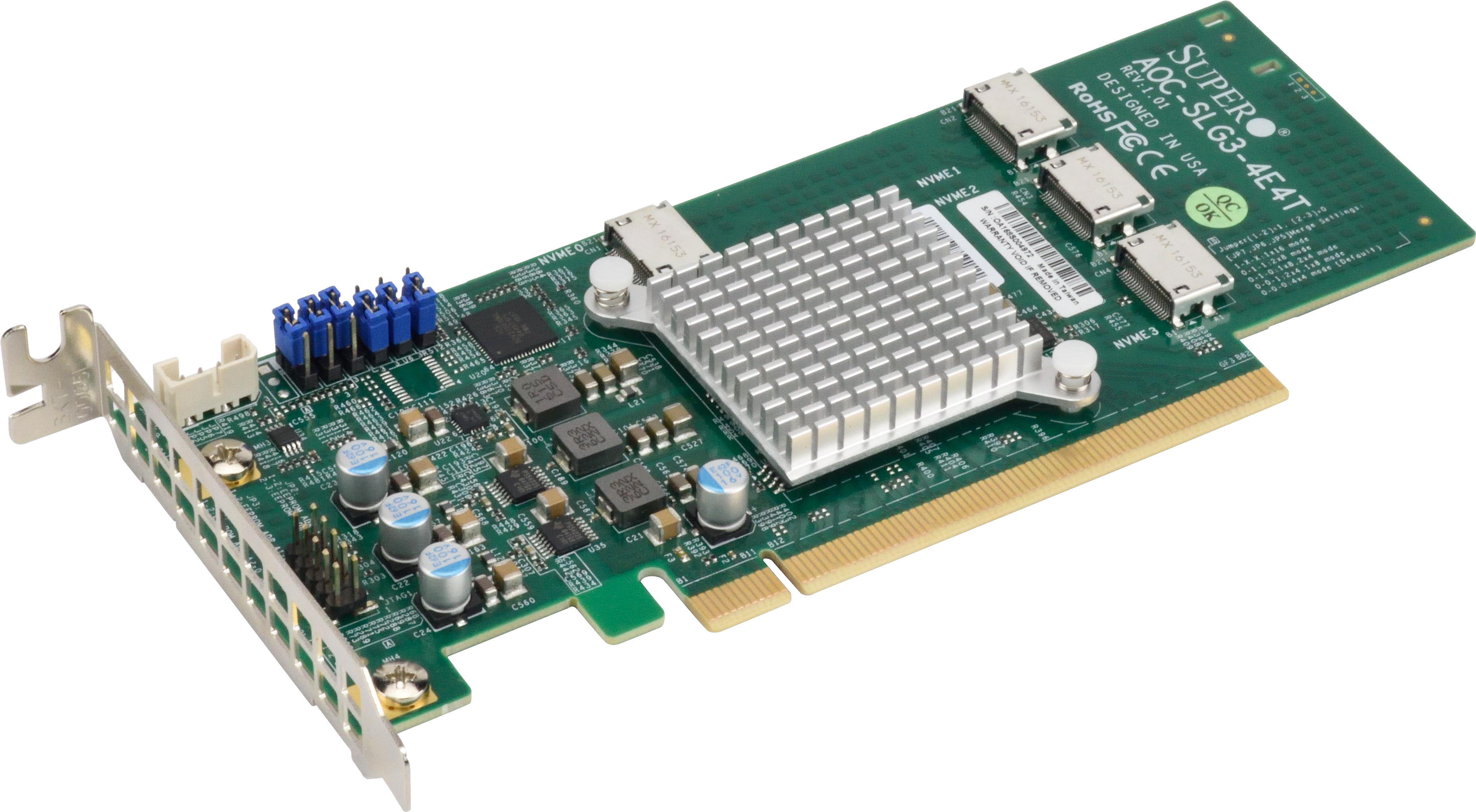 Supermicro AOC-SLG3-4E4T - PCIe - OcuLink - Niedriges Profil - PCIe 3.0 - Grün - 12,8 Gbit/s