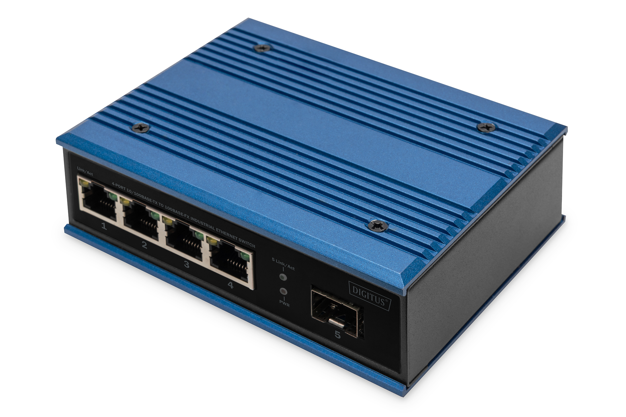 DIGITUS 4 Port Fast Ethernet Netzwerk Switch, Industrial, Unmanaged, 1 SFP Uplink