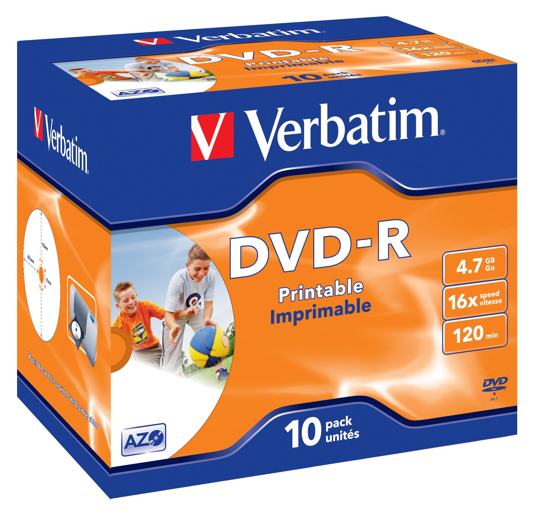 Verbatim 10 x DVD-R - 4.7 GB 16x - breite bedruckbare Fläche für Fotos - Jewel Case (Schachtel)