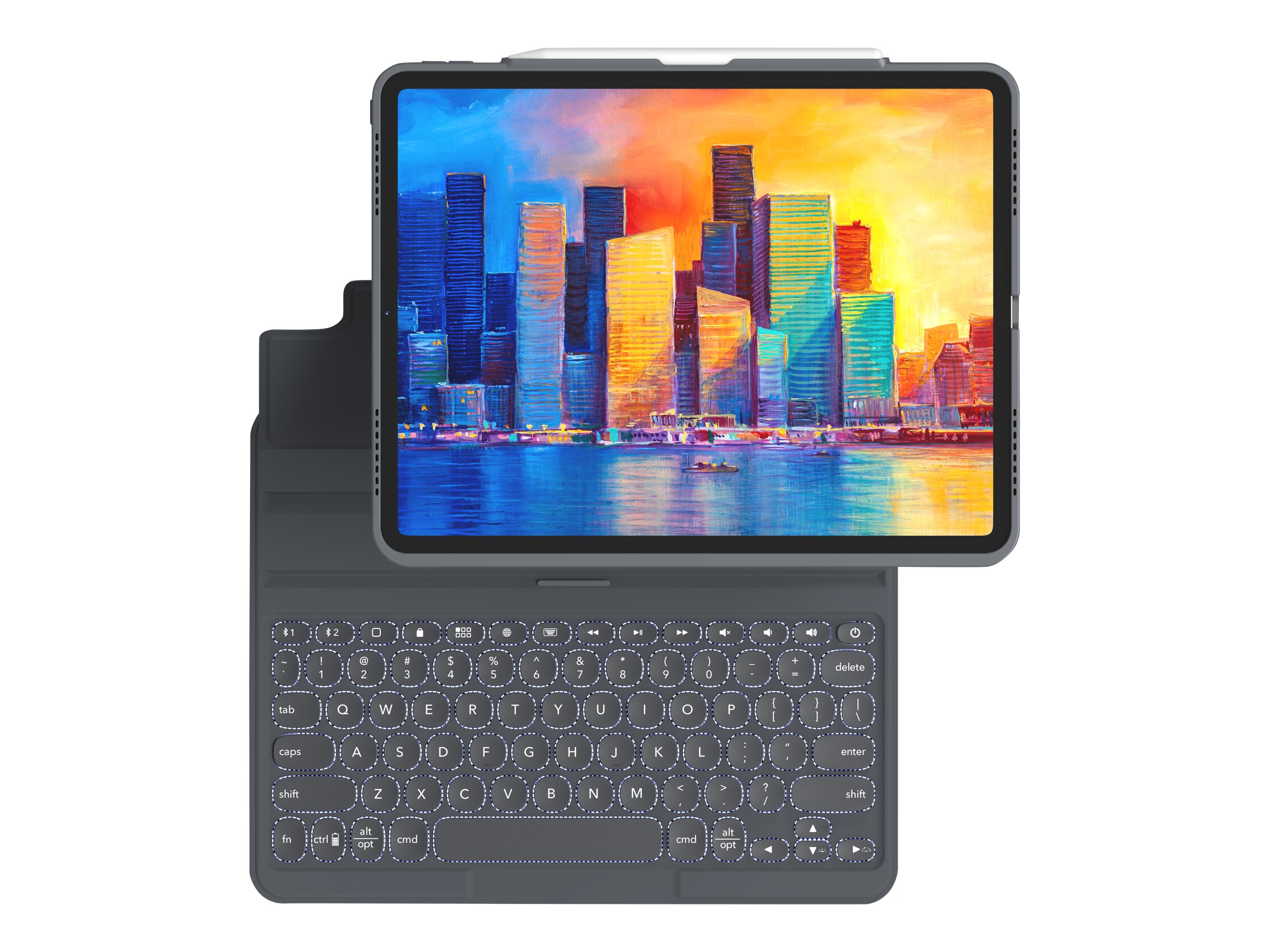 ZAGG Pro Keys - Tastatur und Foliohülle - hintergrundbeleuchtet - Bluetooth - Nordisch - Schwarz/Grau Tastatur, Schwarz/Grau Gehäuse - für Apple 11-inch iPad Pro (1. Generation, 2. Generation, 3. Generation)