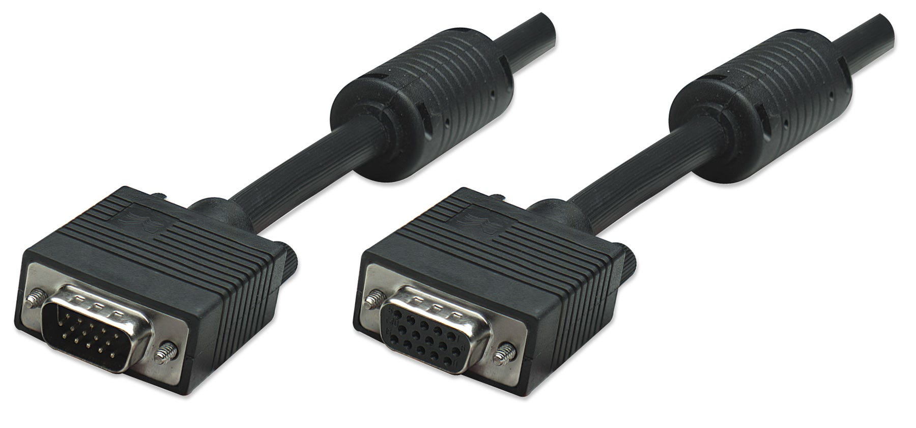 Manhattan VGA Extension Cable (with Ferrite Cores), 1.8m, Black, Male to Female, HD15, Cable of higher SVGA Specification (fully compatible)