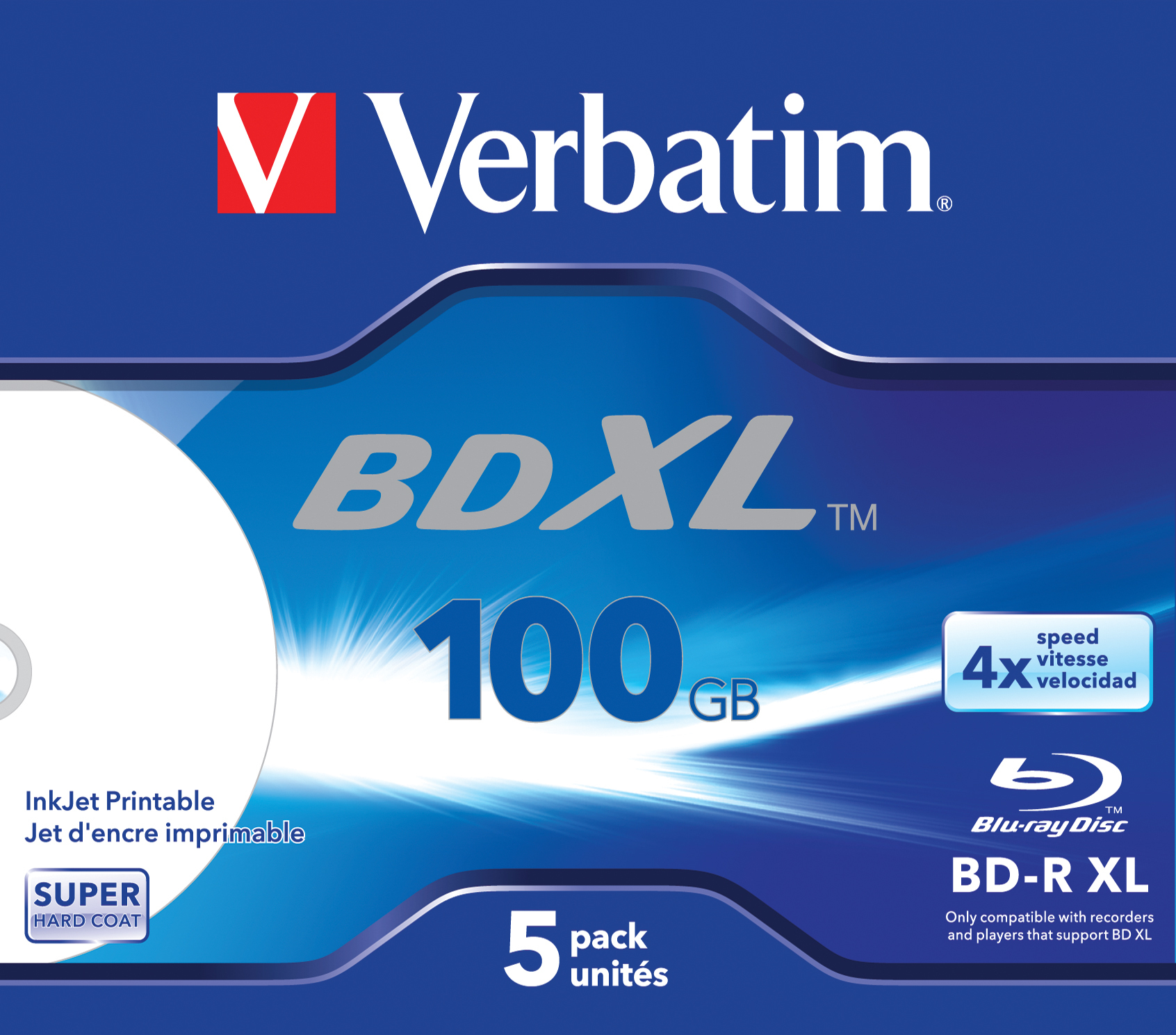 Verbatim 5 x BD-R XL - 100 GB 4x - mit Tintenstrahldrucker bedruckbare Oberfläche - Jewel Case (Schachtel)