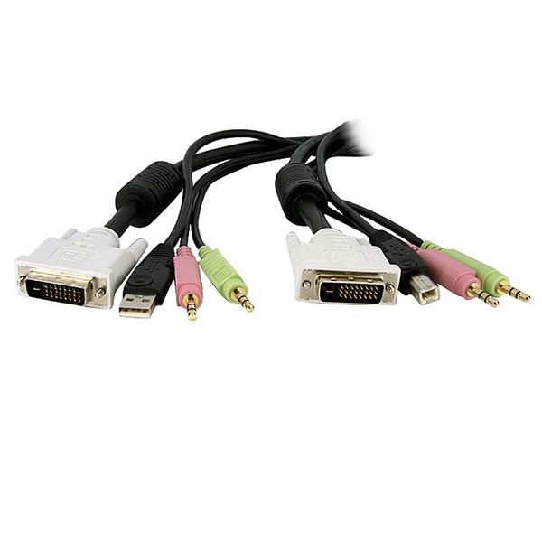 StarTech.com 3 m 4-in-1 USB Dual Link DVI-D KVM-Switchkabel mit Audio und Mikrofon - Tastatur- / Video- / Maus- / Audio-Kabel - USB, mini-phone stereo 3.5 mm, DVI-D (M)
