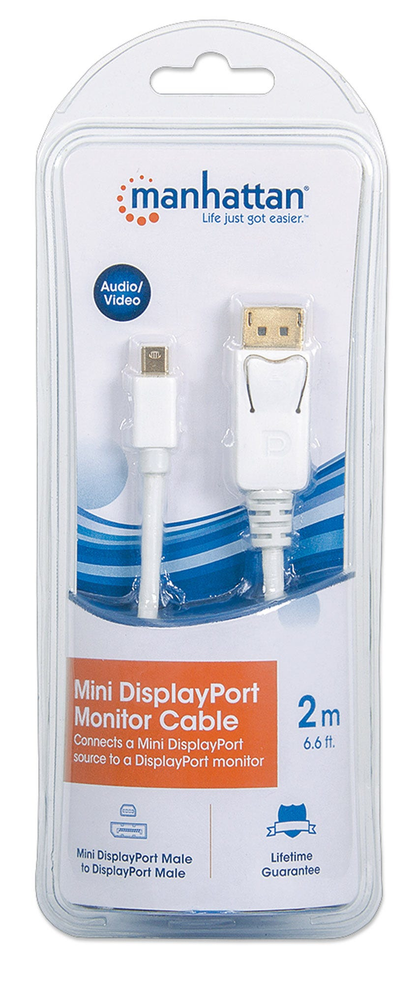 Manhattan Mini DisplayPort 1.1 to DisplayPort Cable, 1080p@60Hz, 2m, Male to Male, 10.8 Gbps, White, Lifetime Warranty, Blister - DisplayPort-Kabel - DisplayPort (M)