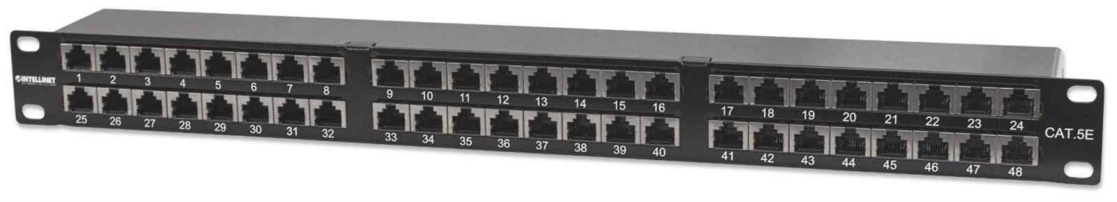 Intellinet 48-Port Cat5e Patchpanel, geschirmt, FTP, 19", 1 HE, Klemmleisten mit 90 Grad abgewinkelten Kabeleinführungen - Patch Panel - RJ-45 X 48 - 1U - 48.3 cm (19")