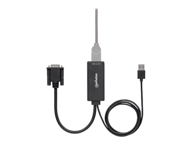 Manhattan VGA and USB-A to HDMI Converter, Analog VGA Video and USB Audio to Digital HDMI Signal, 1920x1080, 1080p@60Hz, 24-bit colour, 1.65 Gbps / 165 MHz, Three Year Warranty, Blister - Adapterkabel - USB, HD-15 (VGA)