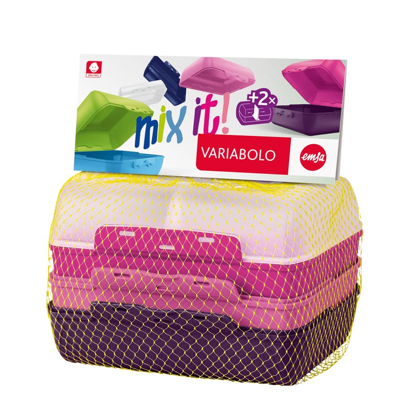 EMSA Brotdose Variabolo mit 2 Trennwänden 4teilig Girls - Brotdosenset - Kinder - Mehrfarben - Polypropylen (PP) - Einfarbig - Rechteckig