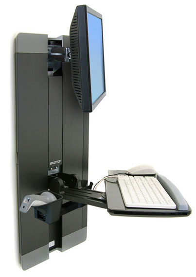 Ergotron Befestigungskit (Wandmontage, Tastaturarm, Handgelenkkissen, Maushalterung, vertikale Verstellschiene) - für LCD-Display / PC-Ausrüstung - Patientenzimmer - Stahl - Schwarz - Bildschirmgröße: 61 cm (24")
