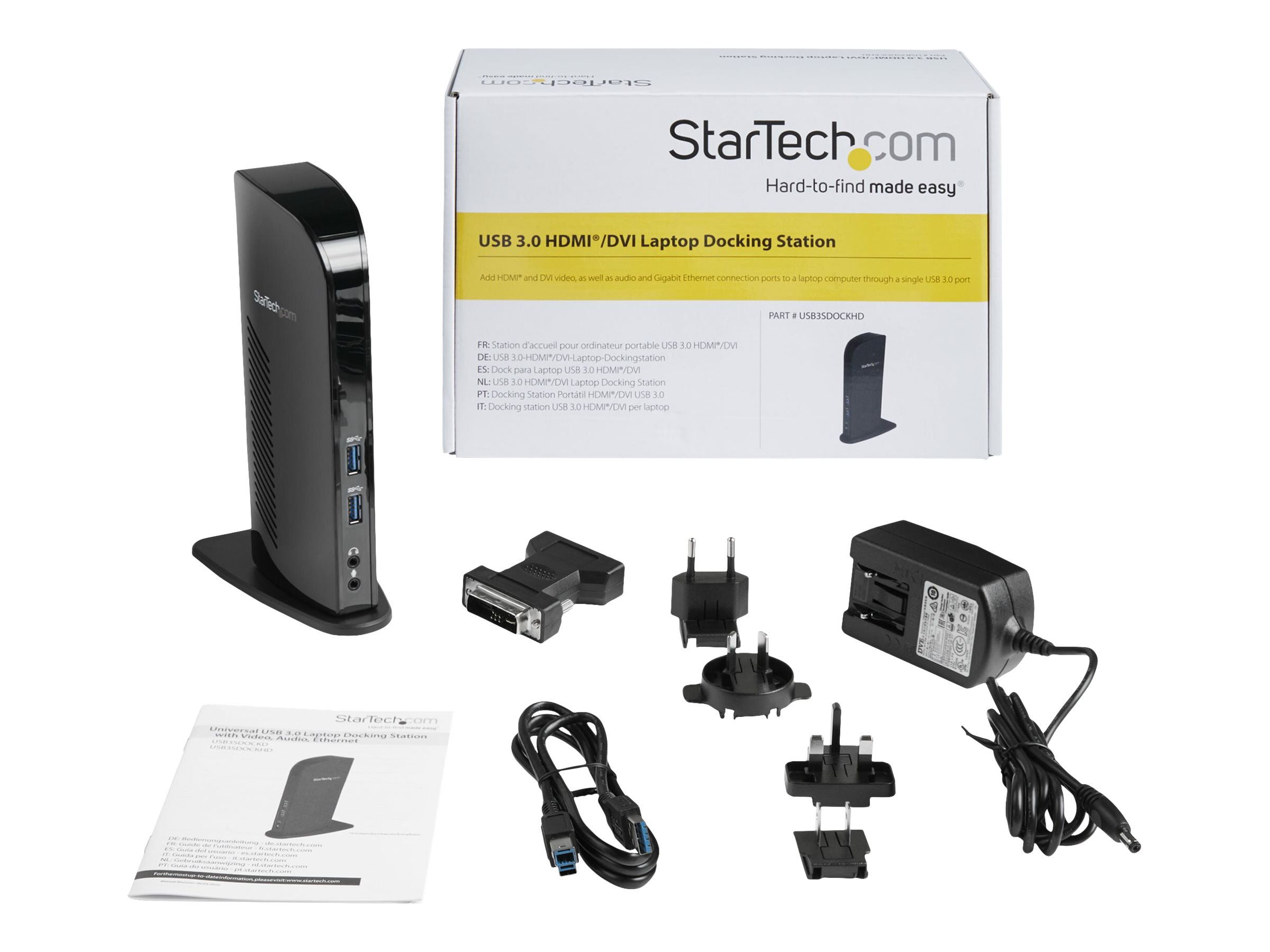 StarTech.com USB 3.0 Dockingstation, kompatibel mit Windows / macOS, unterstützt Dual Displays, HDMI und DVI, inkl. DVI zu VGA Adapter
