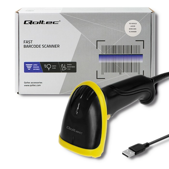 Qoltec 50860 - Tragbares Barcodelesegerät - 1D - Laser - 60 cm - Verkabelt - USB