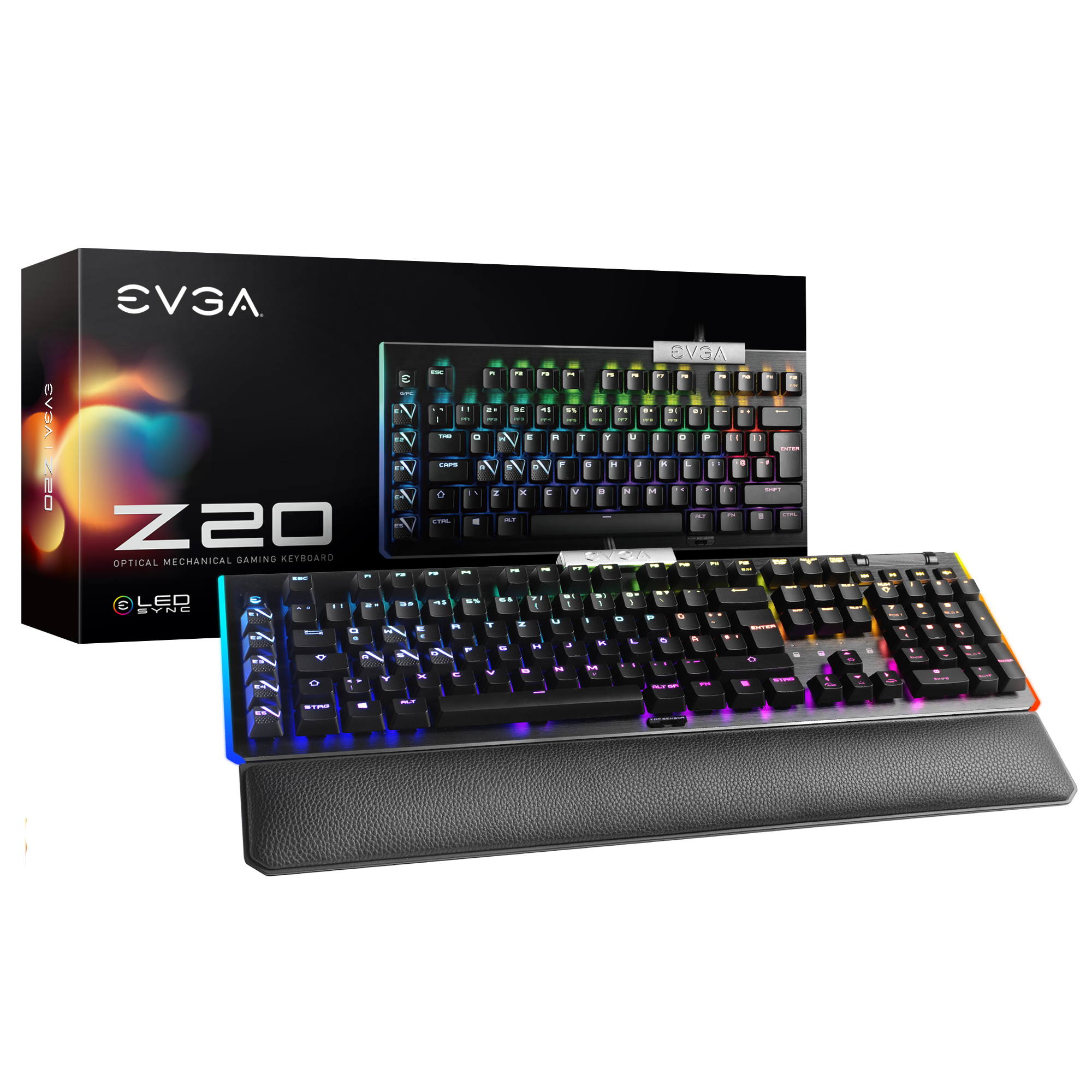 EVGA Z20 - Tastatur - mit ToF Näherungssensor - Hintergrundbeleuchtung - USB - Deutsch - Tastenschalter: LK Light Strike (Linear)