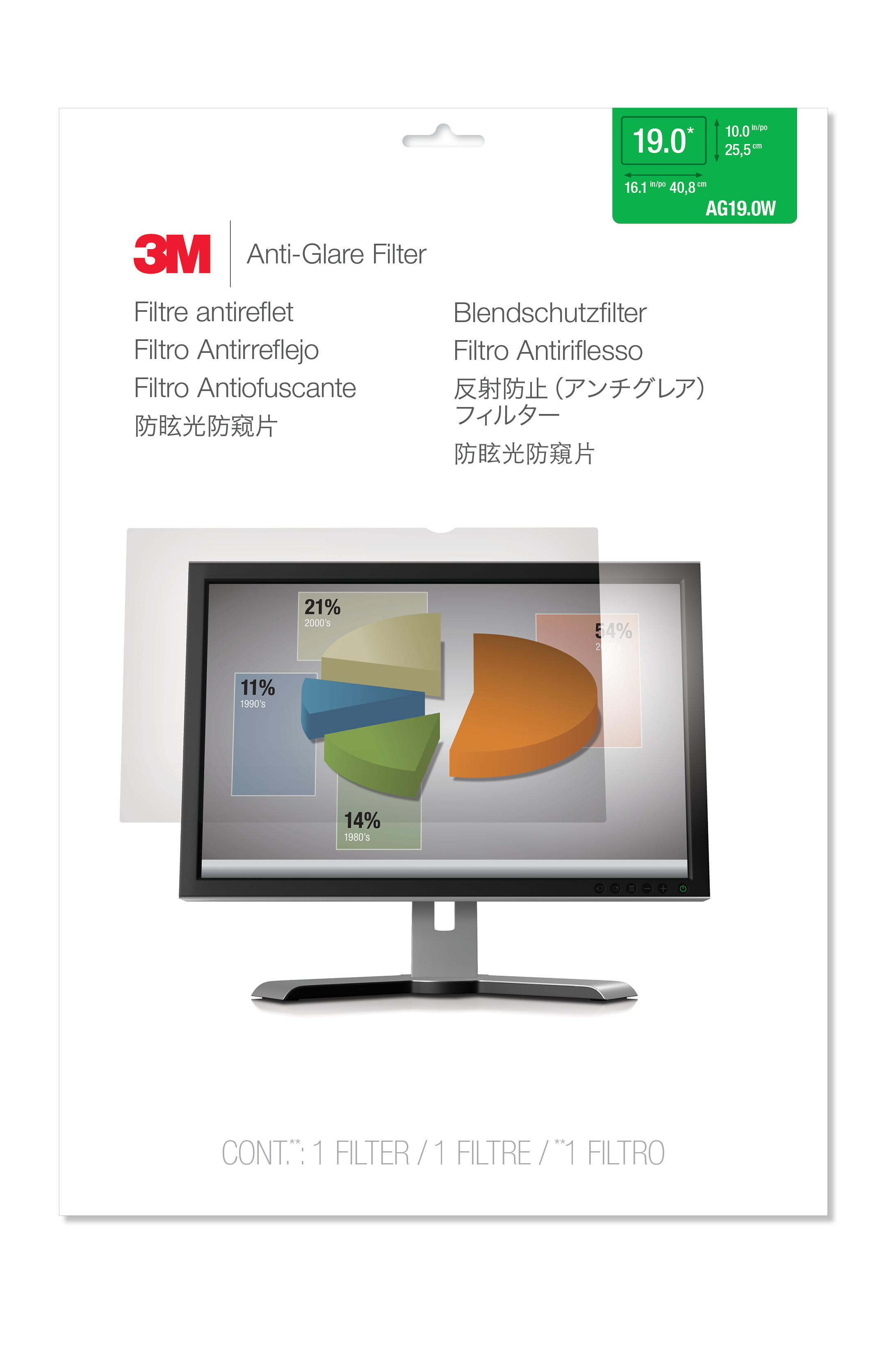 3M für 19" Breitbild-Monitor (16:10) - Display-Blendschutzfilter - 48,3 cm Breitbild (19 Zoll Breitbild)