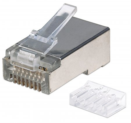 Intellinet 90er-Pack Cat6 RJ45-Modularstecker, STP, 2-Punkt-Aderkontaktierung, für Litzendraht, 90 Stecker im Becher - Netzwerkanschluss - RJ-45 (M)