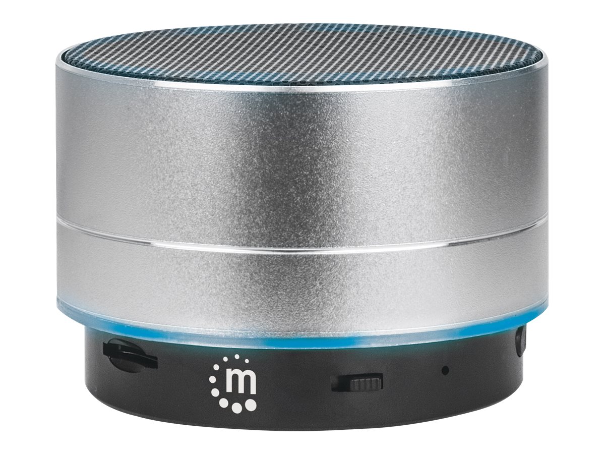 Manhattan Metallic Bluetooth Speaker (Clearance Pricing), Splashproof, Range 10m, microSD card reader, Aux 3.5mm connector, USB-A charging cable included (5V charging)