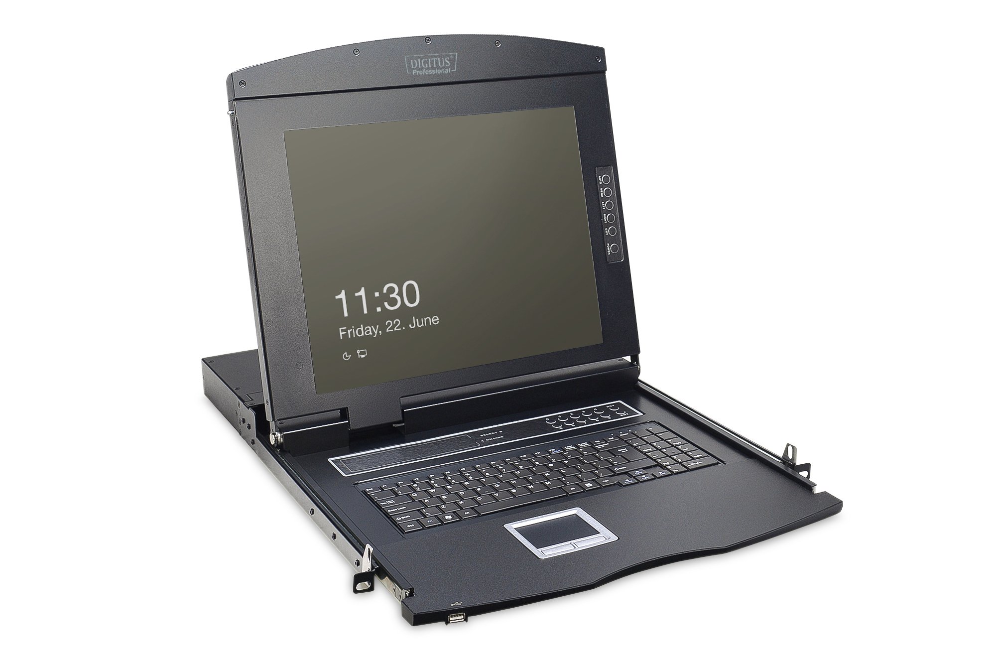 DIGITUS Modulare Konsole mit 17" TFT (43,2cm), 1-Port KVM & Touchpad, US-Tastatur
