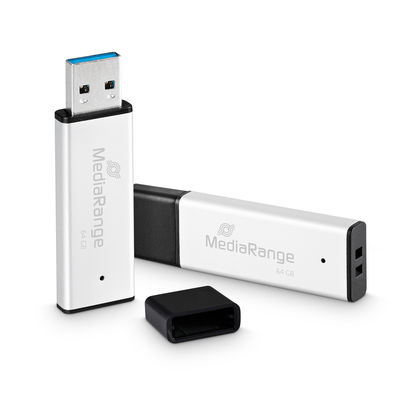 MEDIARANGE MR1901 - 64 GB - USB Typ-A - 3.0 - 200 MB/s - Kappe - Schwarz - Silber