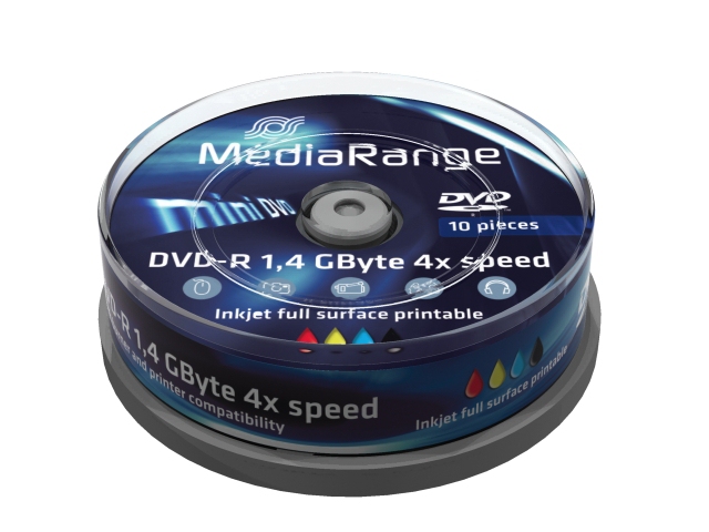 MEDIARANGE 10 x DVD-R (8cm) - 1.4 GB 4x - mit Tintenstrahldrucker bedruckbare Oberfläche