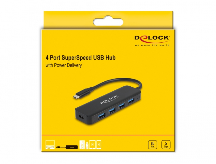 Delock Hub - 4 x USB 3.2 Gen 1 + 1 x USB-C (Spannungsversorgung)