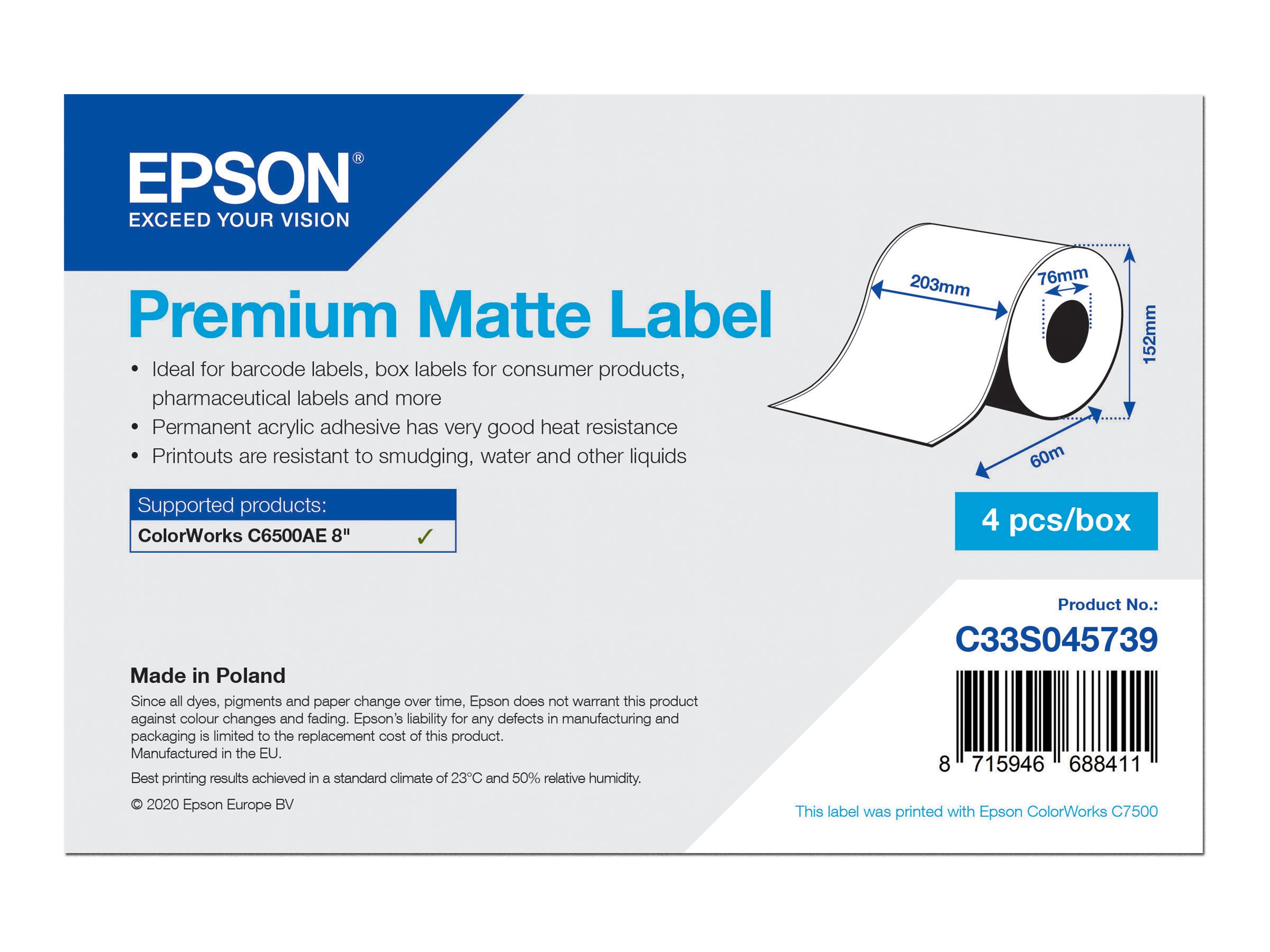 Epson Premium - Glatt matt - permanenter Acrylklebstoff - hochweiß - Rolle (20,3 cm x 60 m)