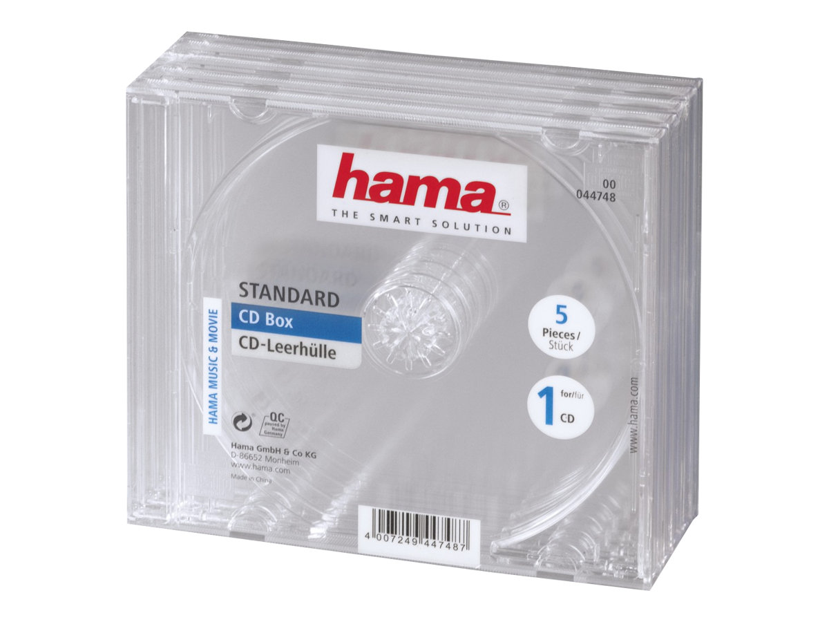 Hama CD-Hülle - Kapazität: 1 CD - durchsichtig (Packung mit 5)