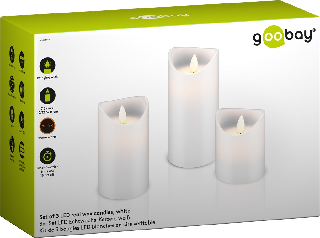 Goobay 3er Set LED Echtwachs-Kerzen