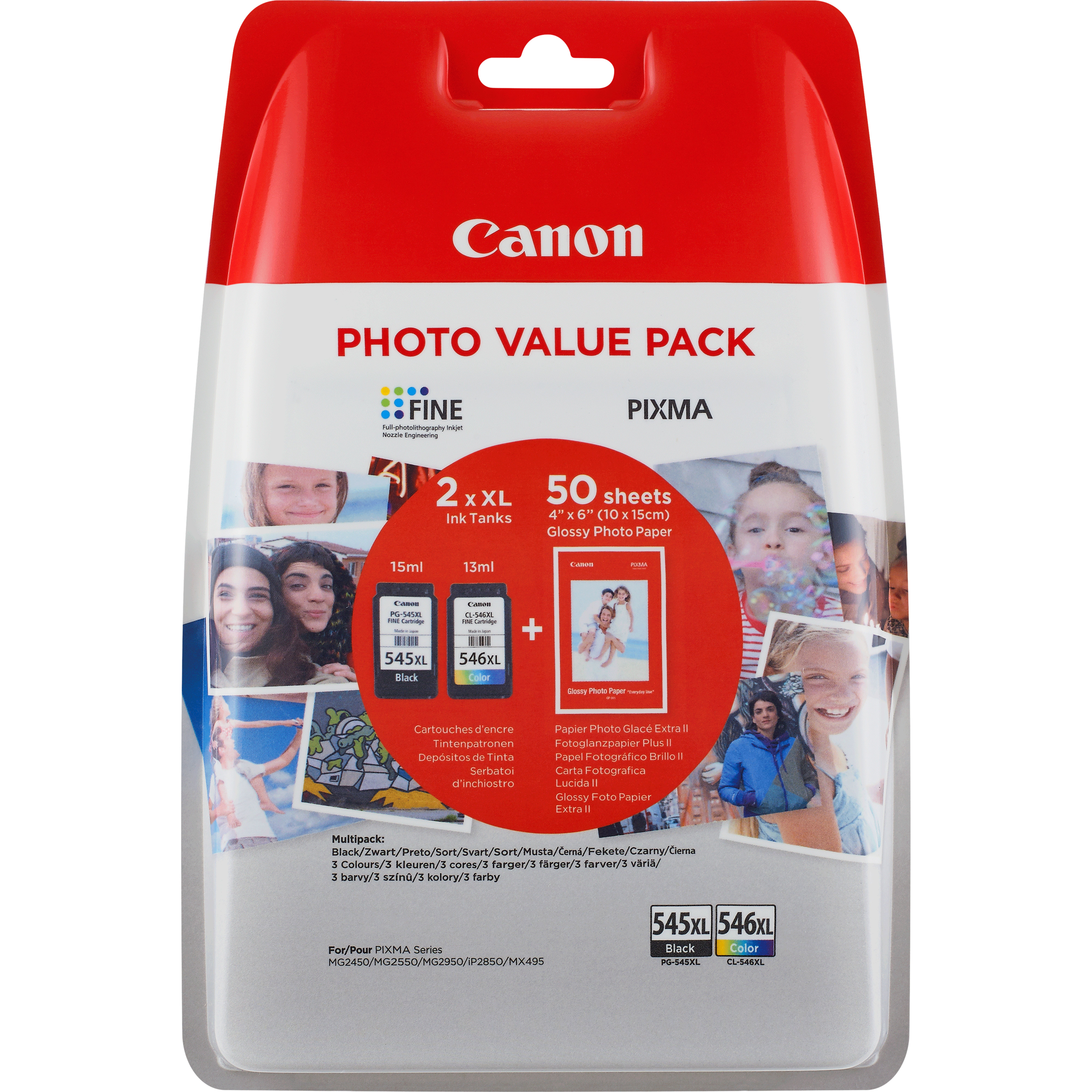 Canon PG-545 XL/CL-546XL Photo Value Pack - 2er-Pack - Hohe Ergiebigkeit - Schwarz, Farbe (Cyan, Magenta, Gelb)