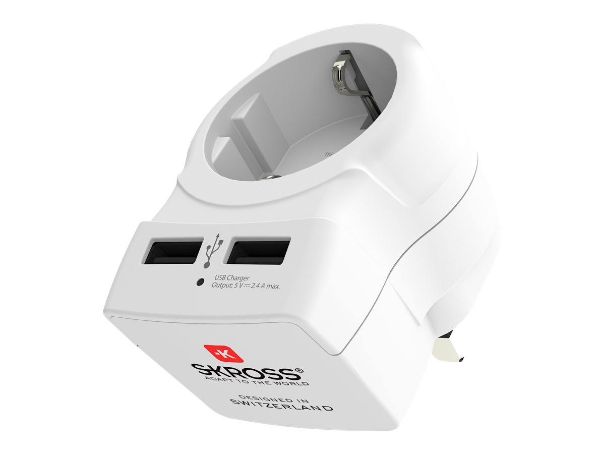 SKROSS Country Travel Adapter Europe to UK USB - Netzteiladapter mit USB-Ladegerät - Typ G (M)