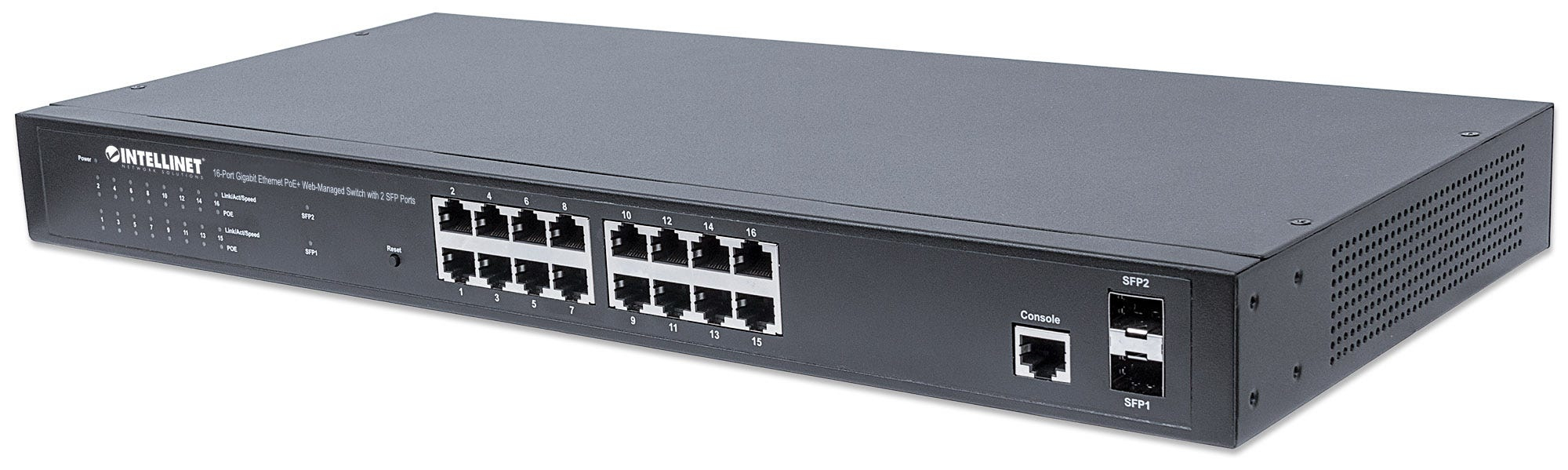Intellinet 16-Port Gigabit Ethernet PoE+ Web-Managed Switch with 2 SFP Ports, IEEE 802.3at/af Power over Ethernet (PoE+/PoE)