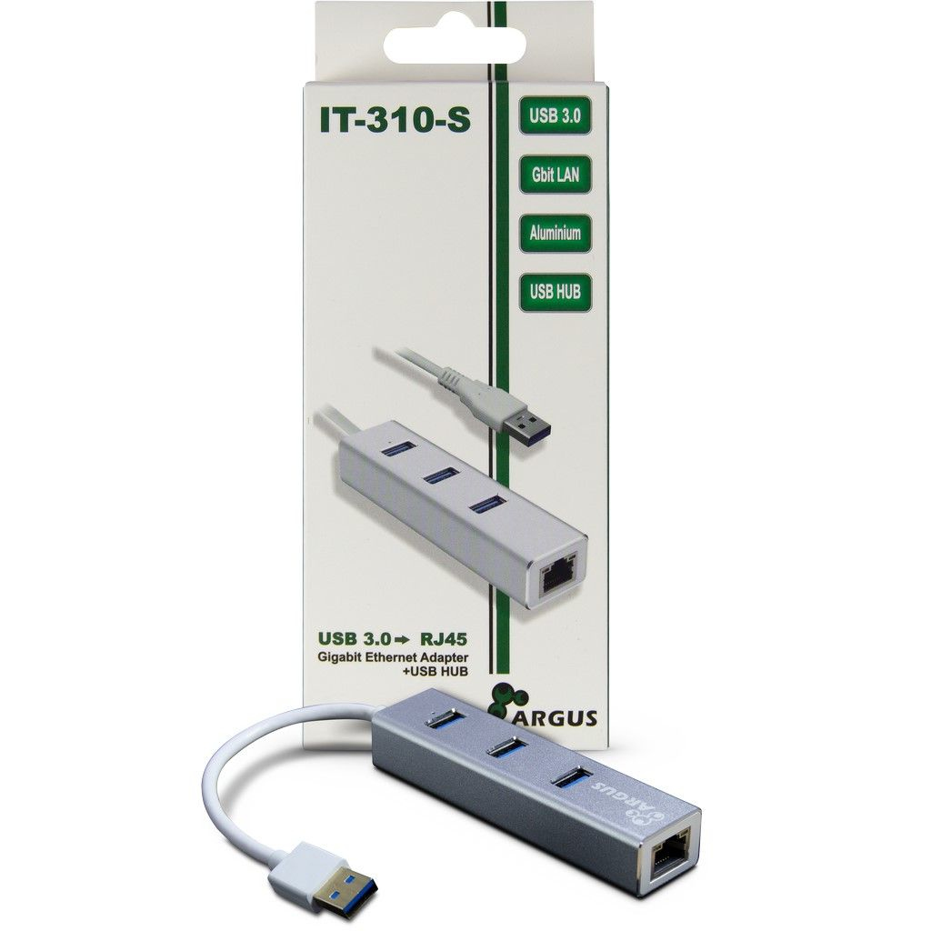 Inter-Tech Argus IT-310-S - Hub - 3 x SuperSpeed USB 3.0 + 1 x 10/100/1000