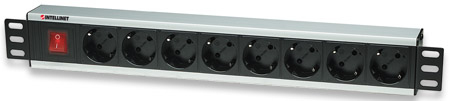 Intellinet 19" Rackmount 8-Way Power Strip - German Type, With On/Off Switch, No Surge Protection - Steckdosenleiste (Rack - einbaufähig)